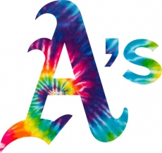 Oakland Athletics rainbow spiral tie-dye logo heat sticker